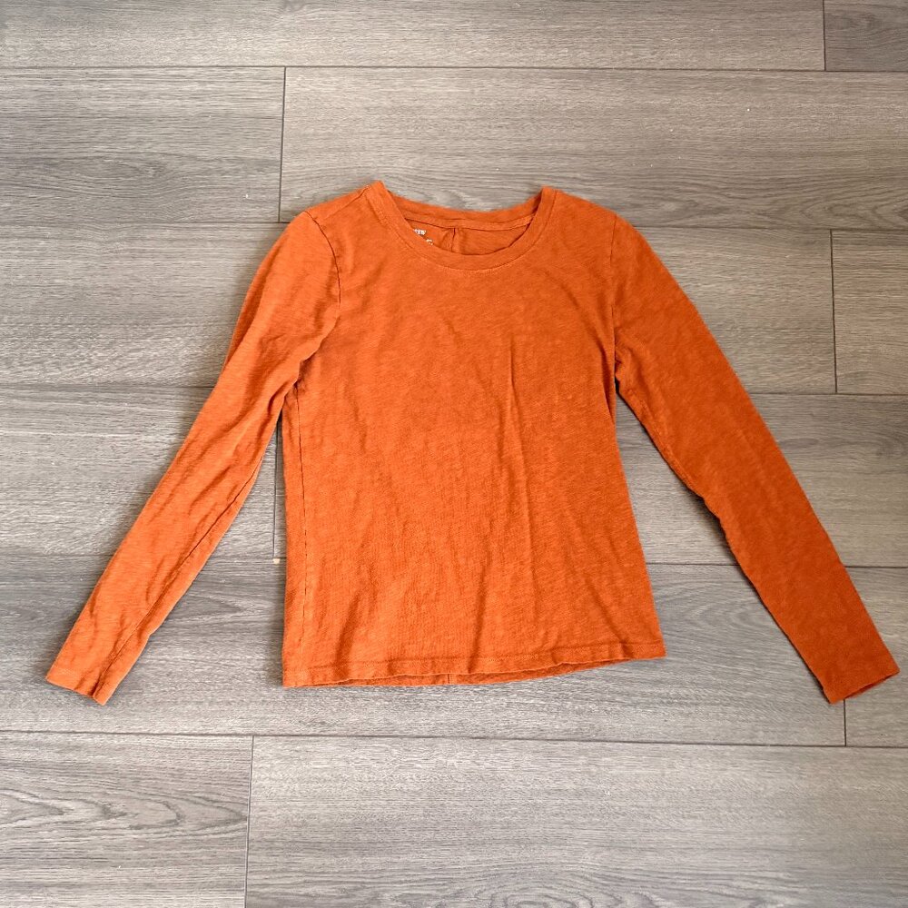 J Crew Factory Orange Long-Sleeved Girlfriend Tee, Size XS